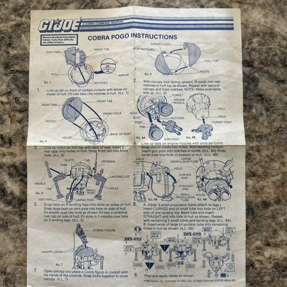 1987 Original Gi Joe Blueprint Cobra Pogo Instruction Sheet Hasbro - Picture 2 of 2